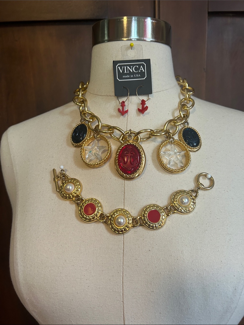 Vintage Nautical 4 Pieces Jewelry Set Gold-Tone Fabulousness